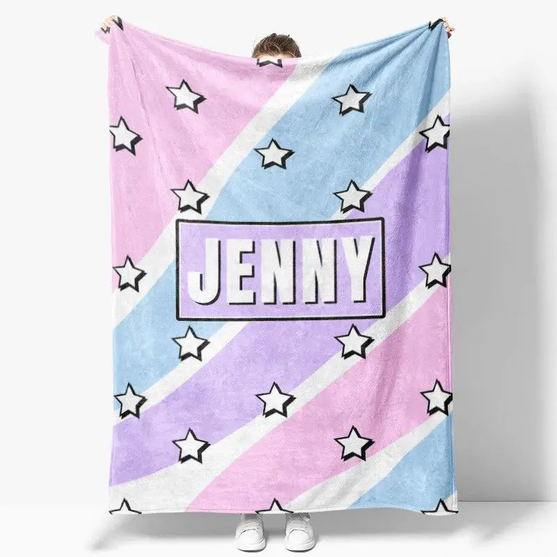 Personalized Name Candy Colorful Stars Girl Blanket - Aperturee