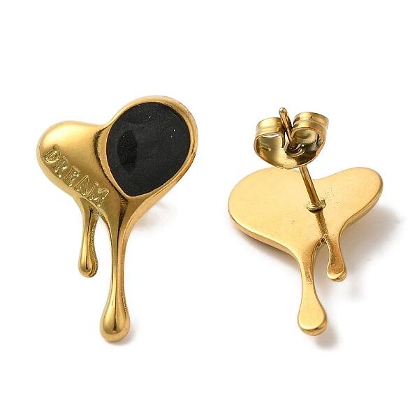 Ion Plating(IP) 304 Stainless Steel Heart Stud Earrings