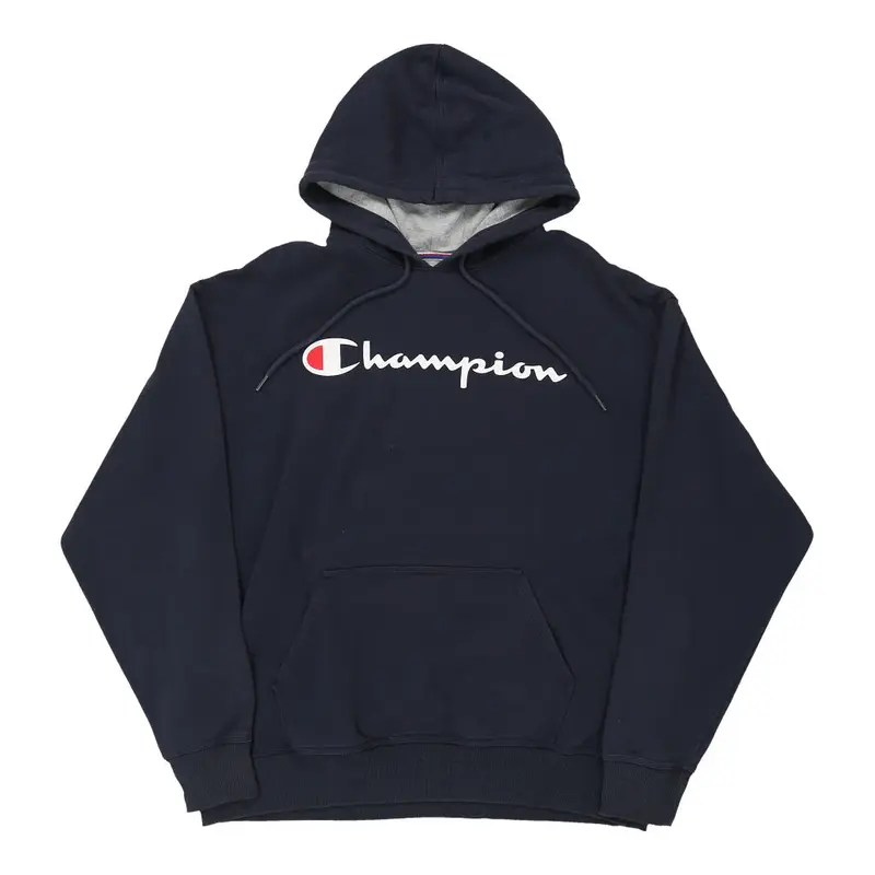 Champion Spellout Hoodie - XL Navy Cotton Blend