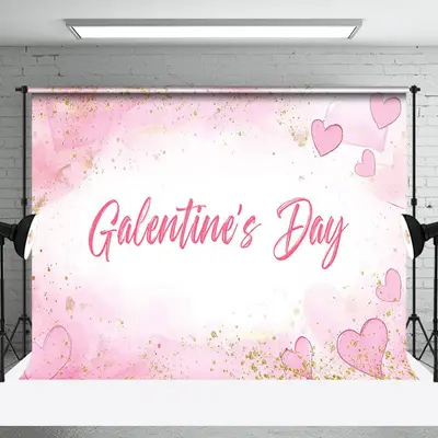 Pink White Heart Gold Glitter Galentines Day Backdrop - Aperturee