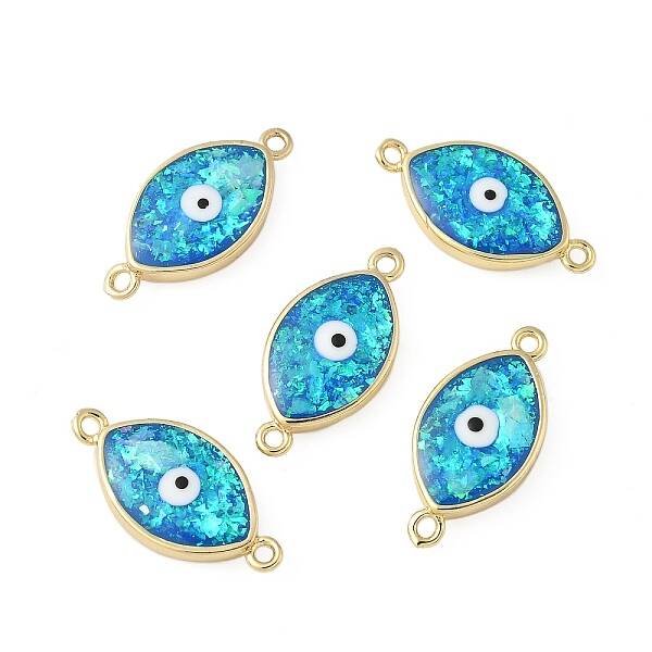 Brass Synthetic Opal Evil Eye Connector Charms