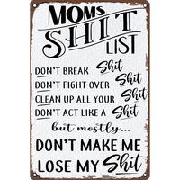 Vintage Art Metal Tin Sign Mons Shit List Dont Break Retro Wall Decor for Home Bathroom Garden Man Cave Bars Restaurants Cafe...