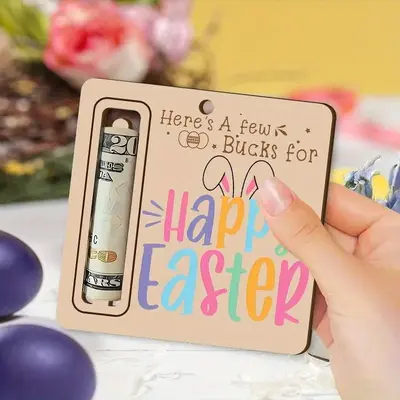 Easter Rabbit Ear Design Wooden Gift Card, 1/3 Counts Creative Happy Easter Gift Card with Money Holder, Party Gift for Famil...