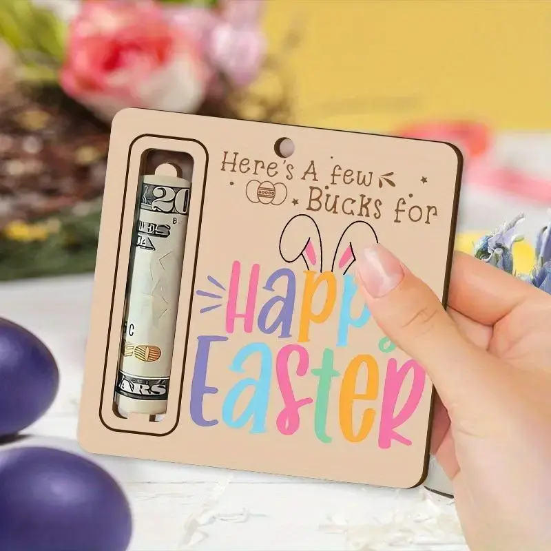 Easter Rabbit Ear Design Wooden Gift Card, 1/3 Counts Creative Happy Easter Gift Card with Money Holder, Party Gift for Famil...