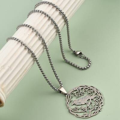 304 Stainless Steel Hollow Hummingbird Pendant Box Chain Necklaces for Women Men