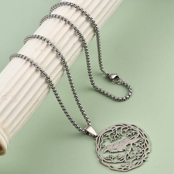 304 Stainless Steel Hollow Hummingbird Pendant Box Chain Necklaces for Women Men