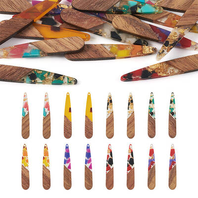 Beadthoven 16Pcs 8 Colors Transparent Resin & Walnut Wood Pendants