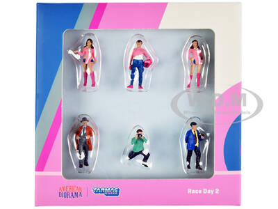 Race Day 2 6 piece Diecast Figure Set for 1/64 Scale Models by Tarmac Works & American Diorama