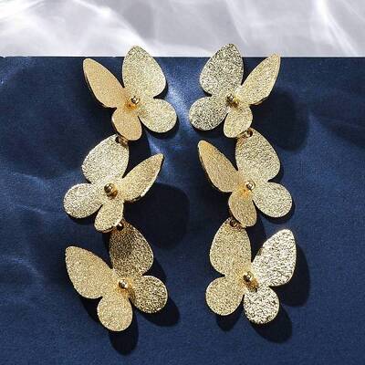 Textured Butterfly Brass Stud Earrings