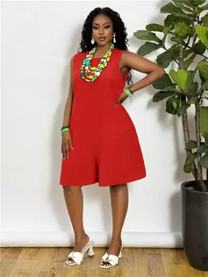 Plus Size All-Match Sleeveless Casual Jumpsuit, Versatile For Vacation & Everyday Wear Fabric Fit