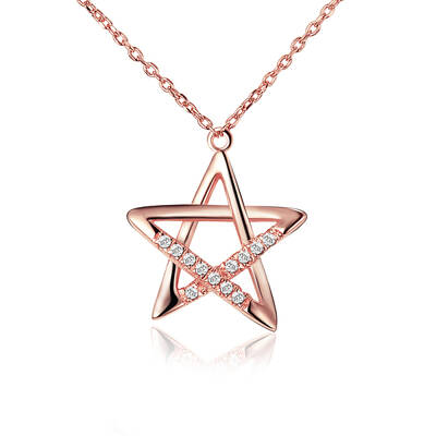 925 Sterling Silver Star Rhinestone Pendant Necklaces