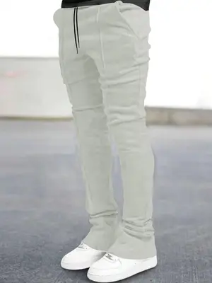 Men's Solid Drawstring Waist Sweatpants, Casual Style Regular Fit Plain Pocket Design Pants for Daily Wear, Men's Trousers,...