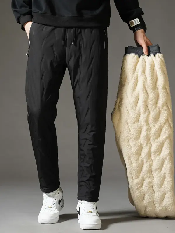 Men's Regular Fit Solid Drawstring Waist Pocket Thermal Lined Straight Leg Pants, Casual Comfortable Warmer Trousers for Fall...