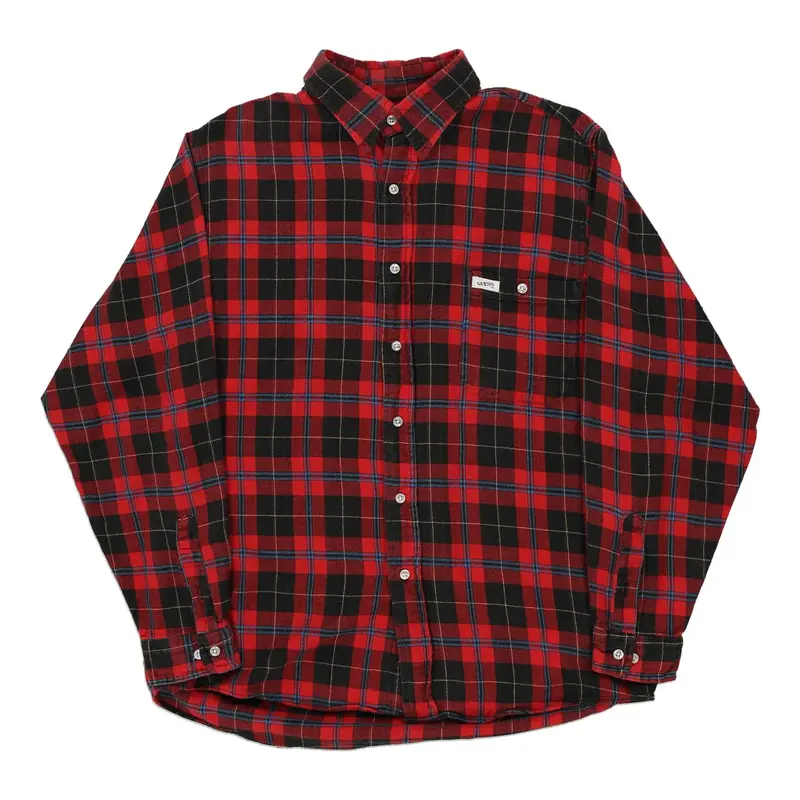 Guess Checked Flannel Shirt - Medium Red Cotton