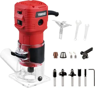 TEENO Wood Router, 650W 110V Compact Router Tools for Woodworking, 32000 RPM Hand Trim Router with 1/4" Router Bits Set, ...
