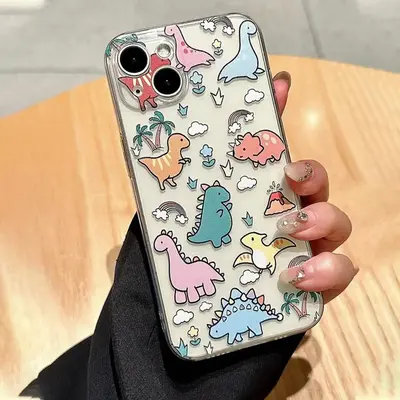 Cartoon Dinosaur Pattern Cellphone Case for Summer, Cute Shockproof Decorative Phone Protector Cover, Cute Phone Cases, P...