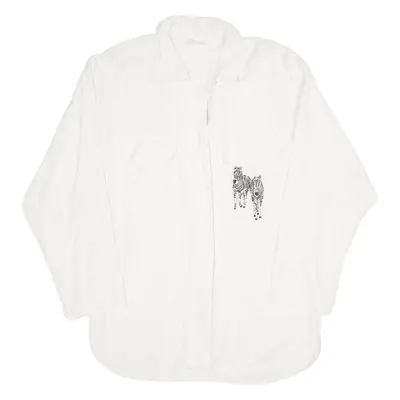 Zebra Plain Shirt White Viscose Long Sleeve Womens L