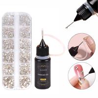 12 Grids Rhinestone Decor Nail Art Glue with Rhinestone, 1 Set Clear Nail Art Decoration Glue & Glitter Decoration, Nail Art ...