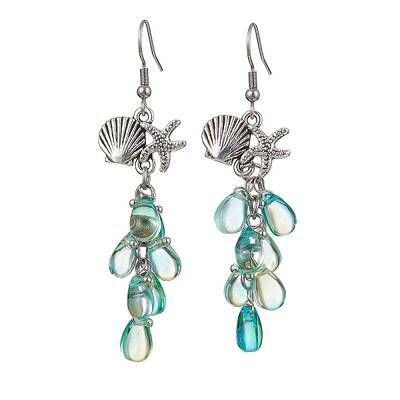 Shell with Starfish Shape Alloy Dangle Earrings