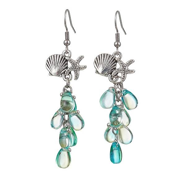 Shell with Starfish Shape Alloy Dangle Earrings