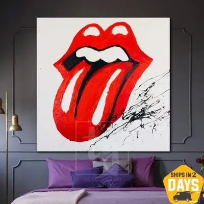 Large Lips Painting Original Lips Abstract Artwork Abstract Modern Art Red Oil Painting | ROCK 24"x24"