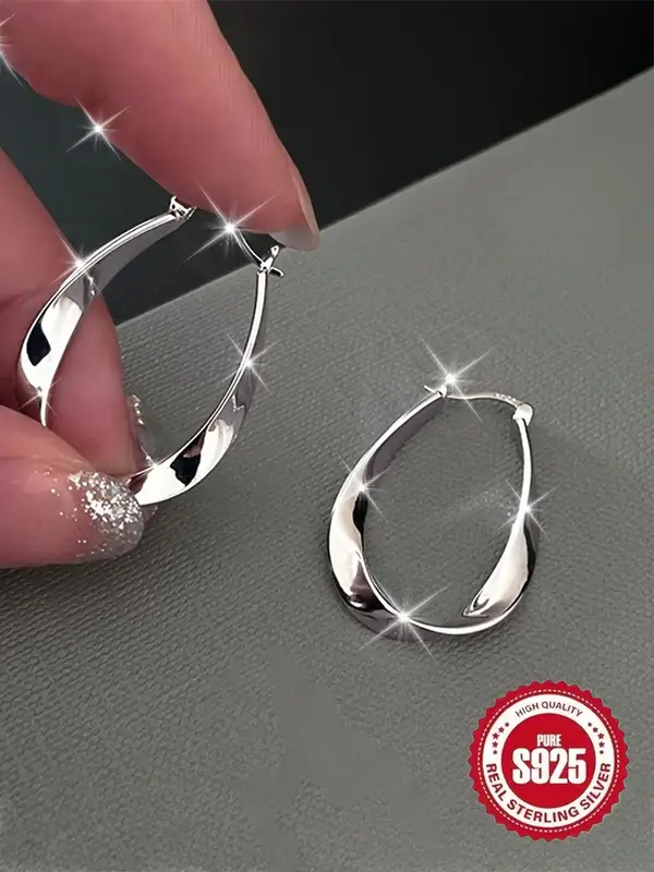 925 Sterling Silver Hoop Earrings, Fashionable Twisted Design Earrings for Women & Girls, Trendy All-match & Exquisite Jewelr...
