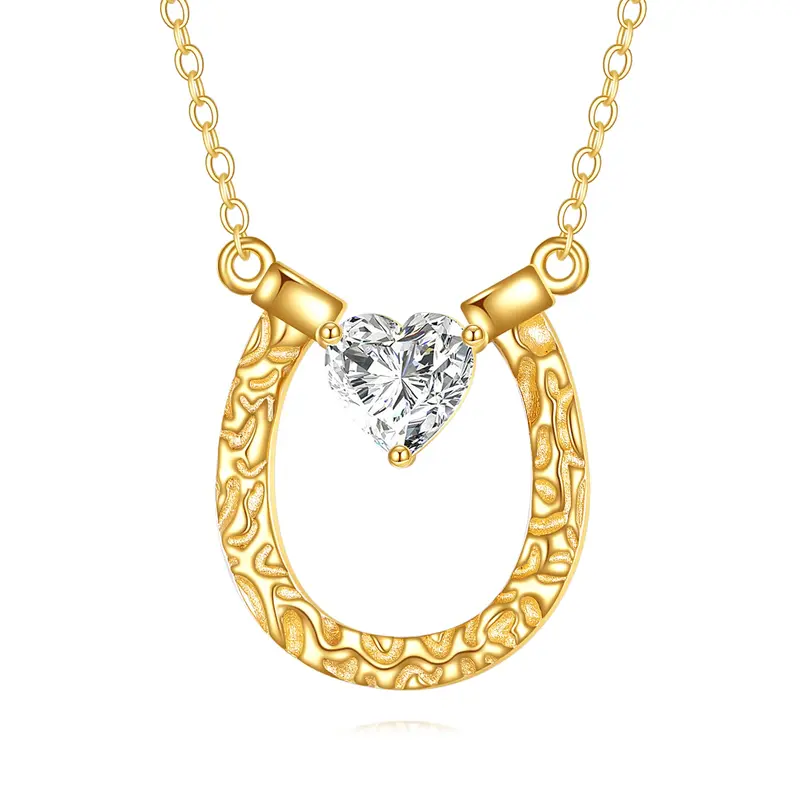 14K Gold Heart Shaped Moissanite Horseshoe Pendant Necklace
