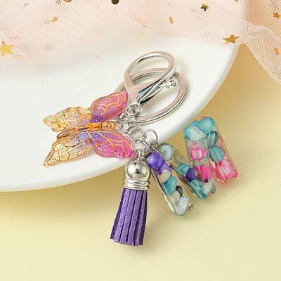 Resin Letter & Acrylic Butterfly Charms Keychain