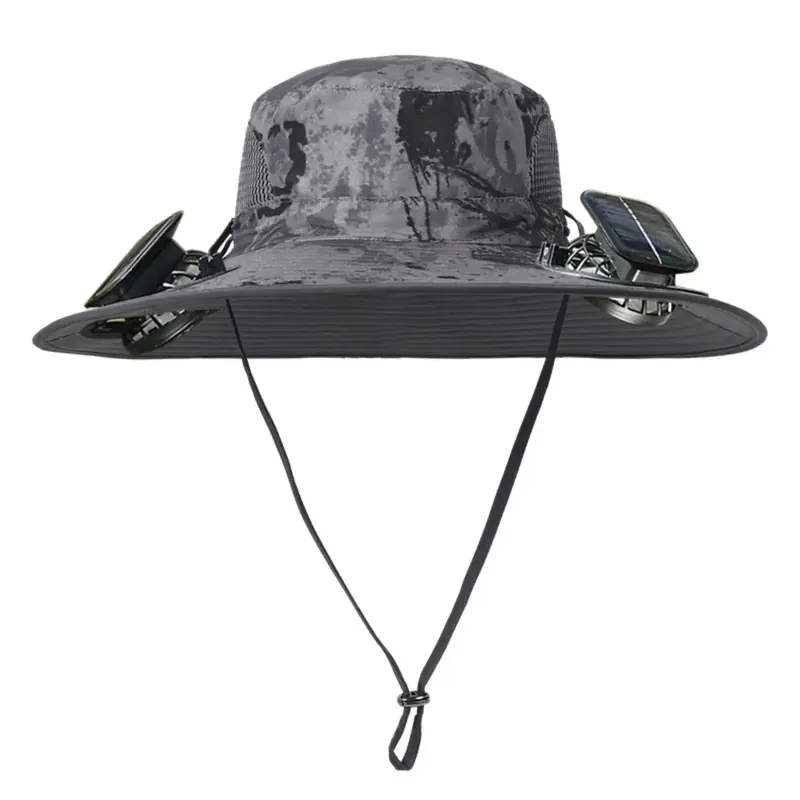 Outdoor Fishing Hat with Solar Fan, Wide Brim Sun Hat with 2 Solar Fans, Solar Bucket Hat Outdoor Sun Hat for Fishing, Campin...