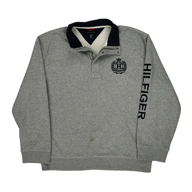 Tommy Hilfiger Spellout Sweatshirt - 2XL Grey Cotton Blend