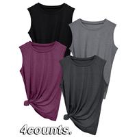 Women's Solid Round Neck Tank Top, Casual Sleeveless Top for Daily Wear, Ladies Clothes for All Seasons 0 0