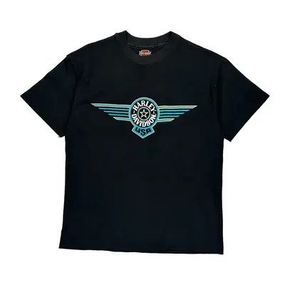 Made In Usa Willow Street Pennsylvania Harley Davidson Graphic T-Shirt - Large Navy Cotton