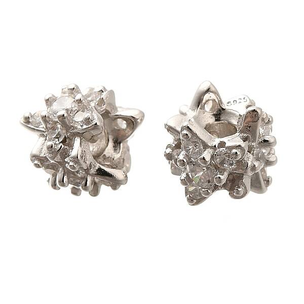 925 Sterling Silver Micro Pave Clear Cubic Zirconia Beads