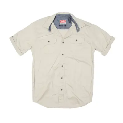 WRANGLER Comfort Flex Plain Shirt Cream Short Sleeve Mens S