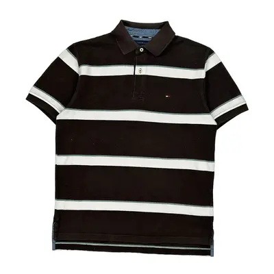 Tommy Hilfiger Striped Polo Shirt - Medium Black Cotton