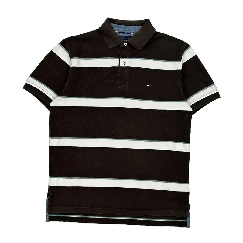Tommy Hilfiger Striped Polo Shirt - Medium Black Cotton