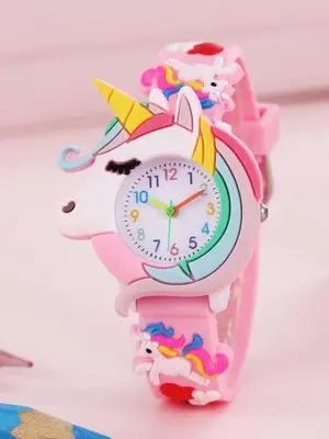 Children Cute Pink  Cartoon Unicorn Pattern Quartz Watch, Fashionable Silicone Strap Round Dial Stylish Watch for Kids, Trend...