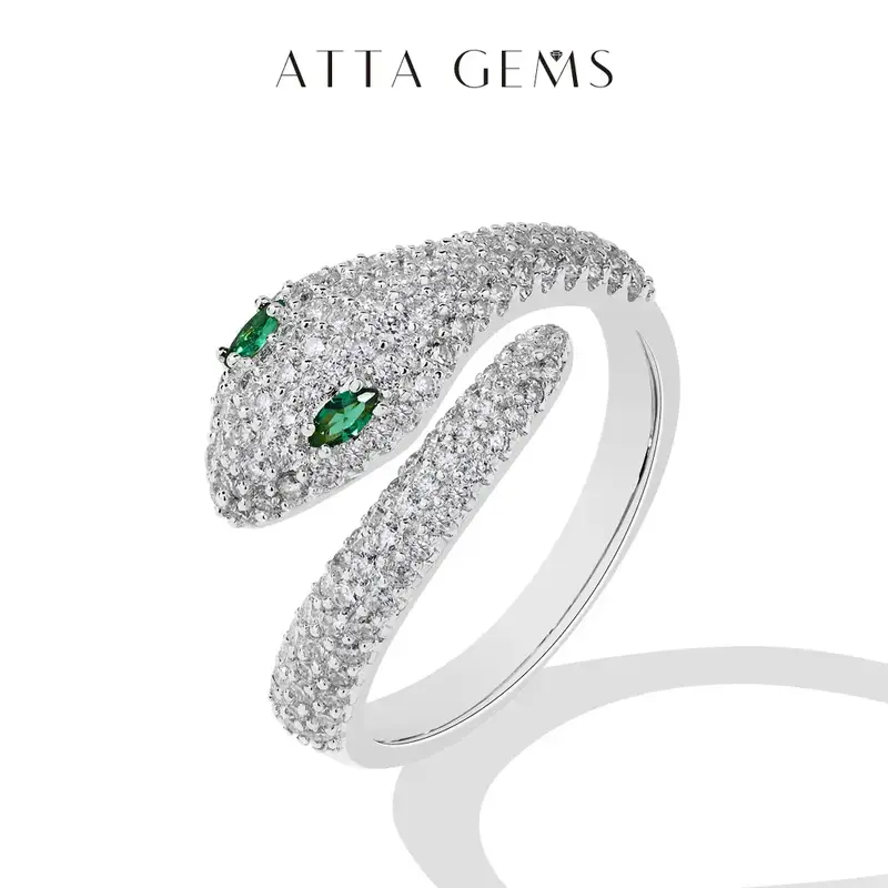 Snake shape  Synthetic Moissanite  Ring With Green Stone for Women and Men Birthday Gift Party Fine Jewelry R218