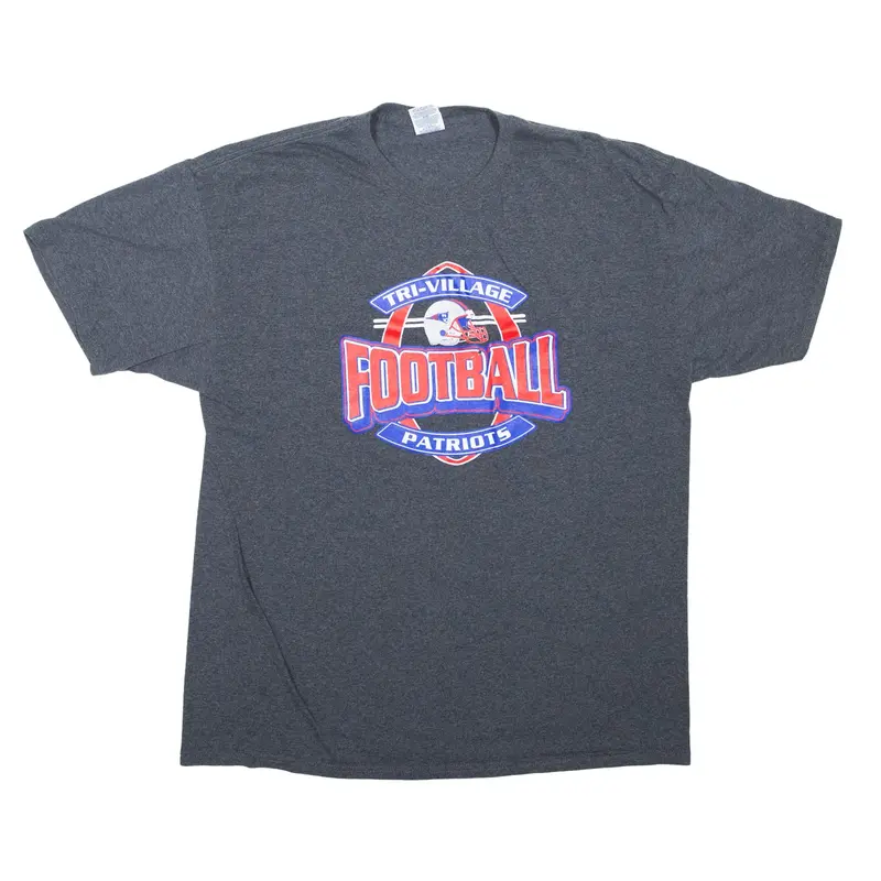 JERZEES Tri-Village Patriots Football USA T-Shirt Grey Short Sleeve Mens XL
