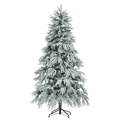 6 Feet Pre-installed Spruce Snow Cover Christmas Tree With 300 Multi-color LED Lights | Color: Green and white