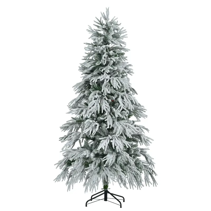 6 Feet Pre-installed Spruce Snow Cover Christmas Tree With 300 Multi-color LED Lights | Color: Green and white