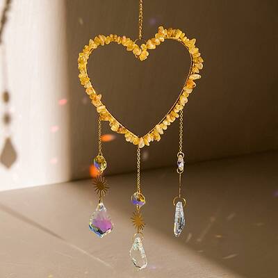 Heart Natural Yellow Quartz Chips Hanging Ornaments