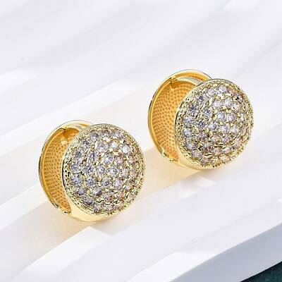Round Brass Micro Pave Clear Cubic Zirconia Hoop Earrings