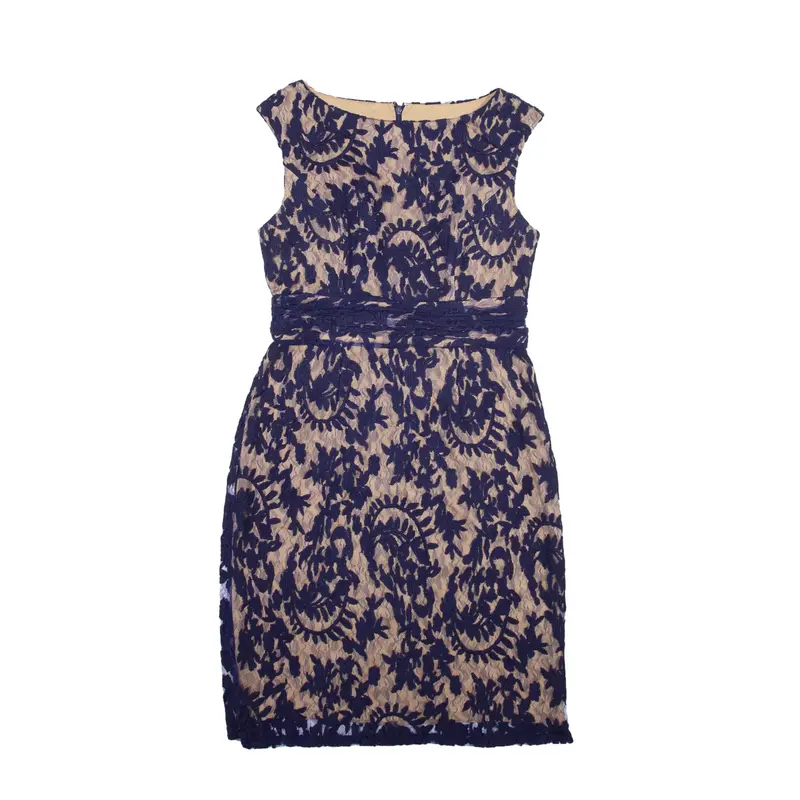 ADRIANNA PAPELL Lace Pencil Dress Blue Floral Sleeveless Knee Length Womens UK 12