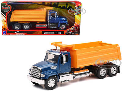 Freightliner 114SD Dump Truck Blue and Yellow Long Haul Trucker Series 1/32 Diecast Model by New Ray