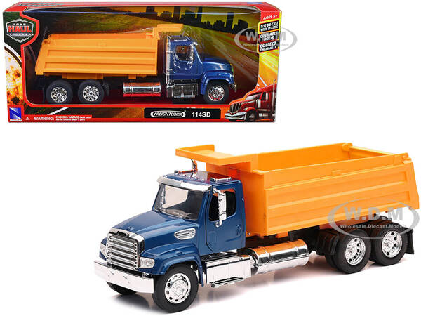 Freightliner 114SD Dump Truck Blue and Yellow Long Haul Trucker Series 1/32 Diecast Model by New Ray