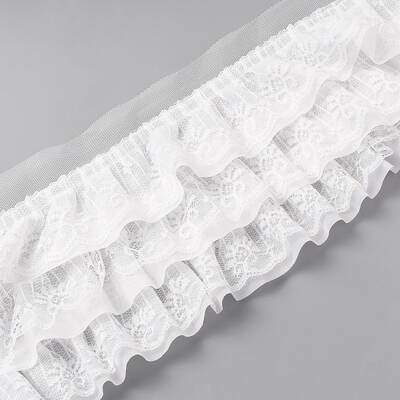 3-Layer Pleated Chiffon Flower Lace Trim