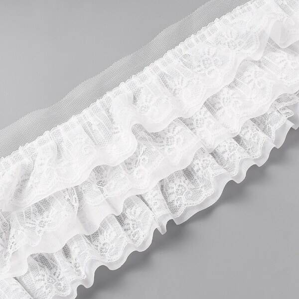 3-Layer Pleated Chiffon Flower Lace Trim