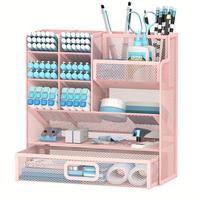 TikTok Trending Desk Organizer with Drawer – Mesh Office Supply Caddy for School, Work & Home | Aesthetic Desk Setup for St...