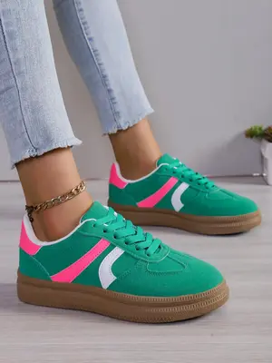 Women's Fashionable Lace Up Low Top Sneakers, Casual Comfortable Sports Shoes for Daily Wear, Female All-match Round Toe Shoe...